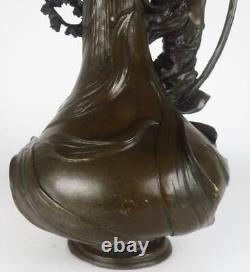 Art Nouveau Vintage Bronze Flower Vase Decorative Pot H14inch Antique Art 204oz