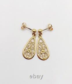 Art Nouveau or 18k Vintage Filigree Drop Earrings