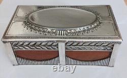 Art Nouveau silver-plated metal and wood box signed Orivit 3094 Jugendstil vintage