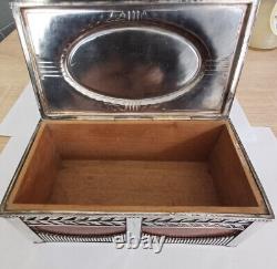 Art Nouveau silver-plated metal and wood box signed Orivit 3094 Jugendstil vintage