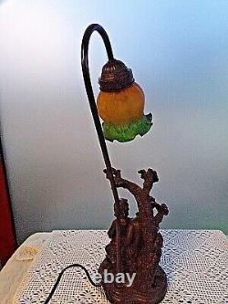 Art-new Vintage Office Lamp-tulip In Colored Glass-couple Of Lovers
