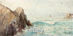 BRITTANY SHIPS 20th Century Signed Painting MARINE Art Deco New Vintage Antique