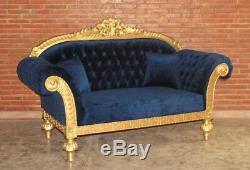 Baroque Sofa Chair Upholstered Furniture Antique Solid Style Vintage Art Blue