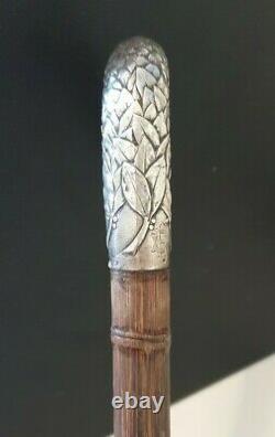 Beautiful Art Nouveau Silver Marching Cane. Vintage Sterling Silver Walking Stick