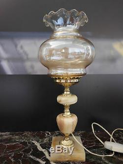 Bedside Lighting Vintage Deco Table Lamp New Marble Alabaster Glass Art N490