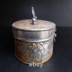 Box Metal Case Grey Silver Rust Vintage Art Deco Home Collection N7450