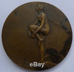 Bronze Aviation Medal Dammann 1920 Nude Woman Vintage French Art Nouveau Medal
