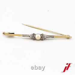 Brooch Vintage Art New Needle 585/14k Gold Yellow Gold White Bead Diamonds