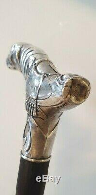 Cane Walk Silver Art Nouveau. Decor Knob Dog Vintage Sterling Silver