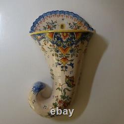 Ceramic Faïence Vieux Rouen Horn Abundance Vintage Art Nouveau France N7814