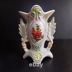 Ceramic porcelain barbotine vase white flower vintage art nouveau BRAZIL N7418