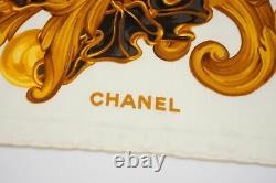 Chanel 98cm Large Size Scarf 100% Silk Art New Pattern Cream 5270k