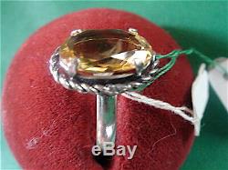 Citrine Ring On Silver Art. Deco Vintage T 52 / Old New Stock Citrine Silver Ring