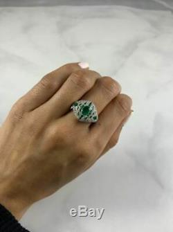 Colombian Emerald And Diamond Ring Platinum Vintage Art Deco 2.49 Carats Oval