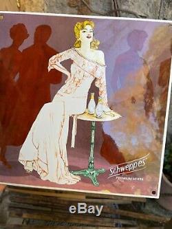 Convex Advertising Plate Glazed Schweppes Premium Rare Art Deco Vintage