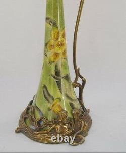Cruche Vase Carafe In Maritime Art Nouveau Porcelain Bronze Vintage