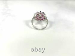 Diamond Ruby Platinum Ring Round Cup Art Deco Vintage Ancient Inspired Natural