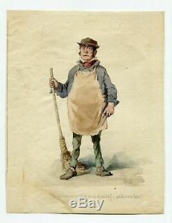 Drawing Vintage Old 19th Century Drawing Illustration Old Caretaker