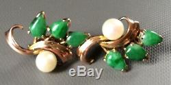Earring Jade, Pearl, Gold, Art Nouveau Vintage, Jadeite Jade