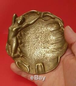 Empty Art Bronze Brass Pocket Ashtray New Woman Naked Old Vintage