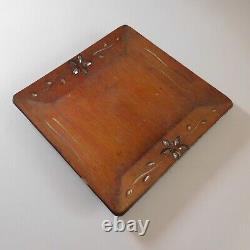Empty square brown wooden vintage art nouveau handmade plate