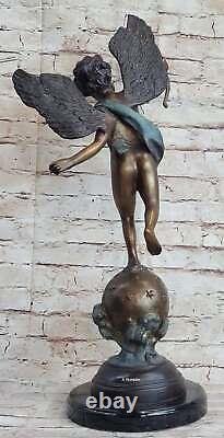 English translation: Vintage Style Art Nouveau Figurative Bronze Cherub Cupid Statue 24