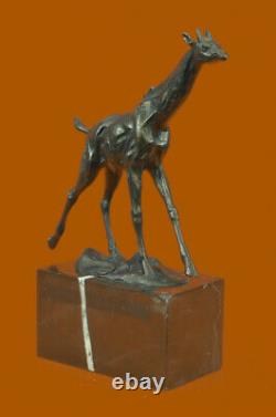 European Bronze Giraffe Serre Book End Marble Base Rare Vintage Art Fonte