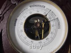 Fabulous Vintage Style Art Nouveau Oak/ash Wood Aneroid Barometer/thermometer
