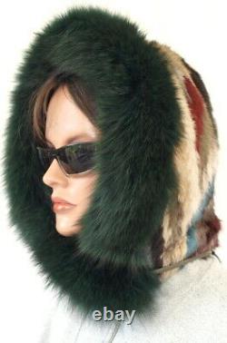 Fur Coat Coat Blue Leather Hood Reversible Coat Neck Green