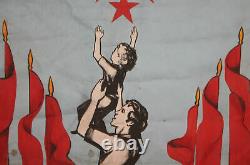 Grand Vintage Communist Propaganda Poster Art Portrait Painting With Oil