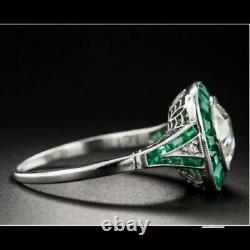 Halloween Art Deco Vintage Style 3ct Diamond And Emerald 925 Silver Ring