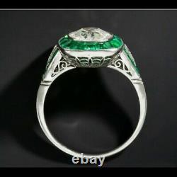 Halloween Art Deco Vintage Style 3ct Diamond And Emerald 925 Silver Ring
