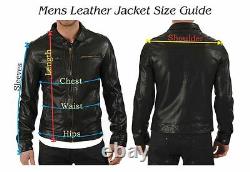 Jacket Leather S Men Moto Black Slim Fit Coat Lambskin Moto Harley B32 6