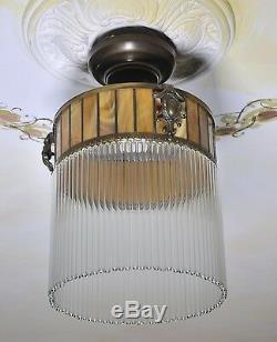 Lamp Art Pendant Deco Antique Beautiful Glass Rare Old Vintage Ceiling Lamp