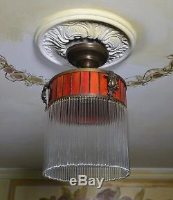 Lamp Art Pendant Deco Antique Beautiful Glass Rare Vintage Vintage Ceiling Lamp