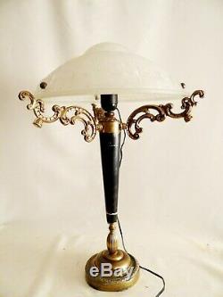 Lamp Vintage Mushroom Paste Glass Geometric Style Art Deco Art Nouveau