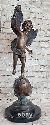 Large Vintage Style Art New Bronze Sculpture Winged Cupid Nude Male Statue