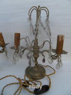 Lot Pair Vintage Lamp Lamp 2 Lights Girandole A Pampilles Decoration Art Nouveau