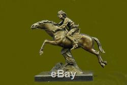 Main European Bronze Sculpture Vintage Indian War Chief Armor On Horse Art