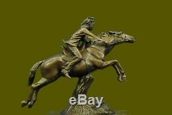 Main European Bronze Sculpture Vintage Indian War Chief Armor On Horse Art