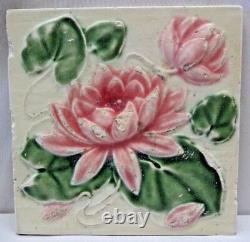 Majolic Vintage Art Tiles New Vitre Ceramic Saji Japan Lotus Leaves
