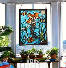 Makenier Vintage Glass Tiffany Style Stained Glass Effect Art Mermaid Window