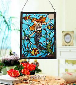 Makenier Vintage Glass Tiffany Style Stained Glass Effect Art Mermaid Window