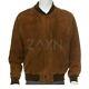 Male Daim Brown Blouson Jacket Leather Style Flight Aviator Motard Jacket