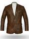 Man True Lamb's Leather Blazer Two Button Washed Brown Antique Coat