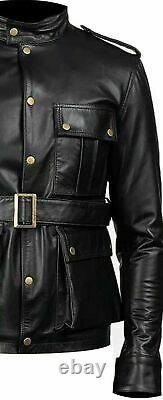 Men German Military Ww2 Parka Jacket Belt Coat Genuine Leather Dress