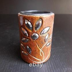 Miniature Empty Pocket Container Jewelry Wood Vintage Flower Art New Brown N7307