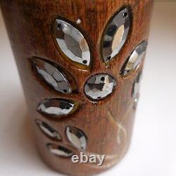 Miniature Empty Pocket Container Jewelry Wood Vintage Flower Art New Brown N7307