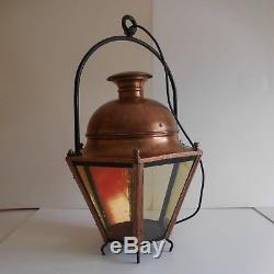 N1978 Lantern Copper Lighting Nineteenth Vintage Art Nouveau Handmade Pn France