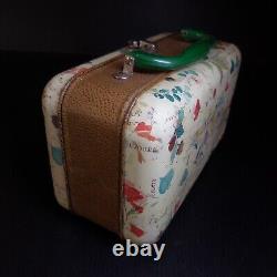 N9047 Vintage Metal Miniature Suitcase Box BUSQUETS BGSA with Art Nouveau Flower